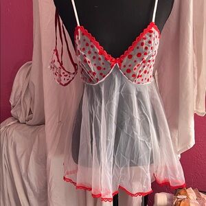 Playful Red and White Polka Dot Chemise valentine baby doll